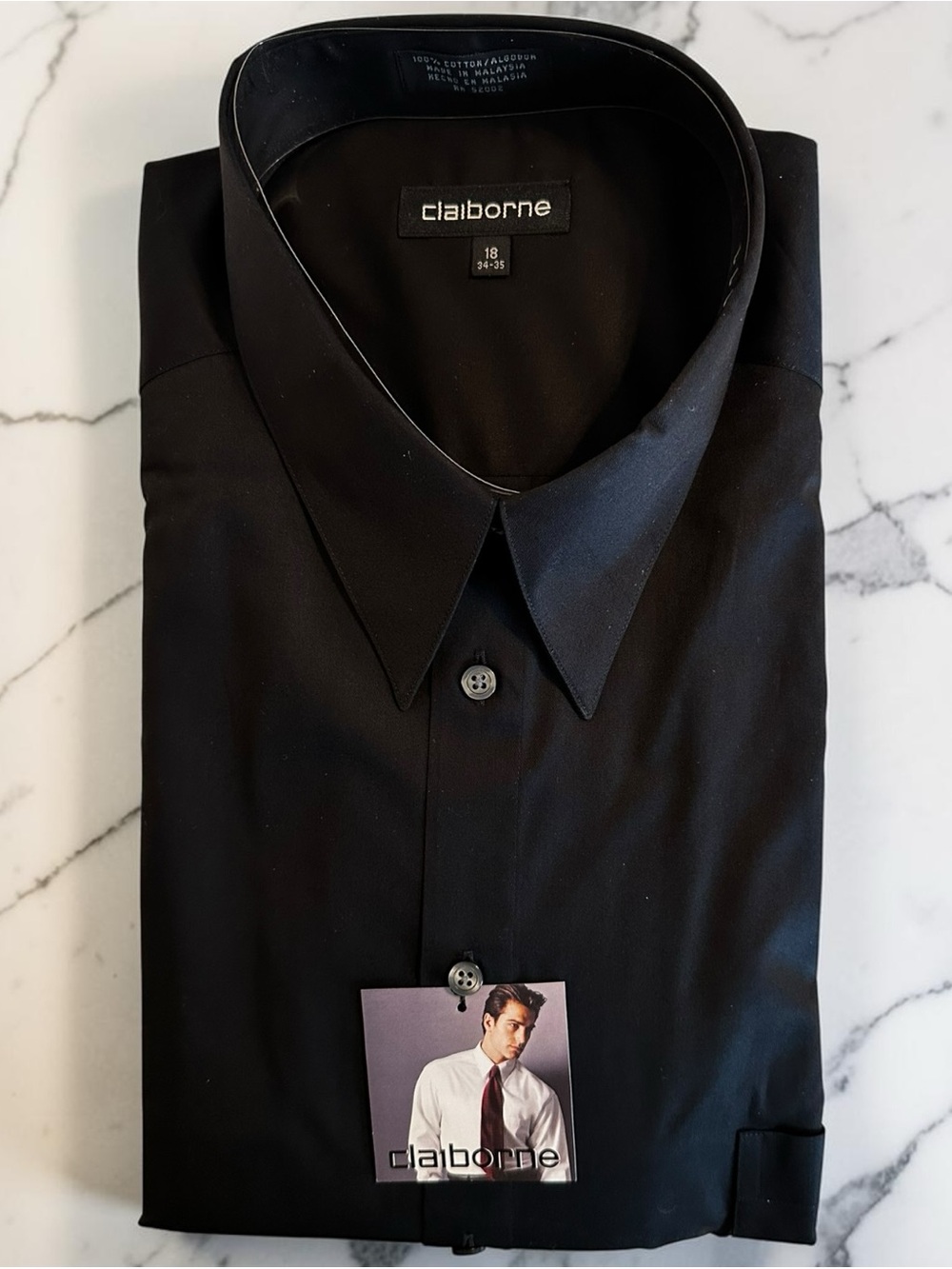 Claiborne Men’s Dress Shirt 18 34-35 XL Black 100% Cotton NWT